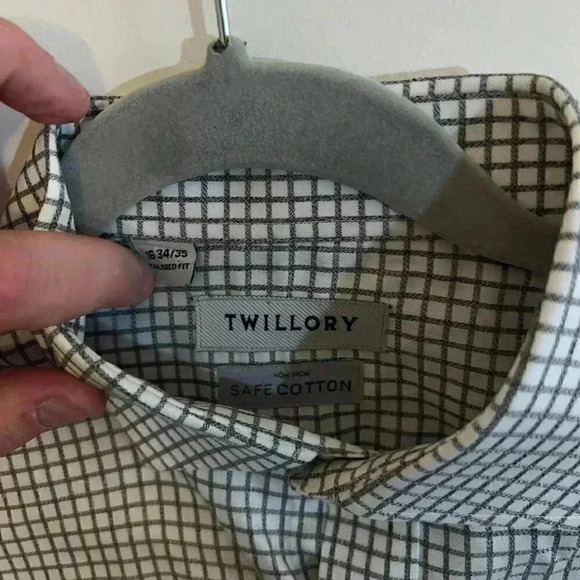 Twillory Safe Cotton Non Iron White Gray Windowpane Button Down 16 34/35 - Picture 3 of 6